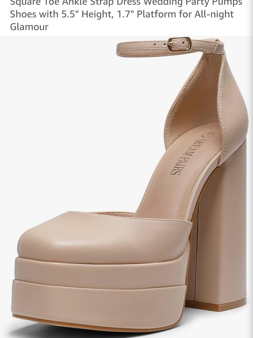Square Toe Platform Ankle-Strap Pumps in Nude